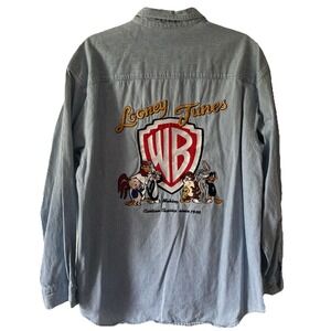 VINTAGE 1996 Looney Tunes Long Sleeve Denim Shirt L Warner Bros Studio Store